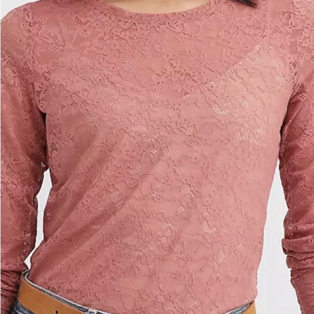 NWT $55 Loft Lace Long Sleeve Top in adobe rose large